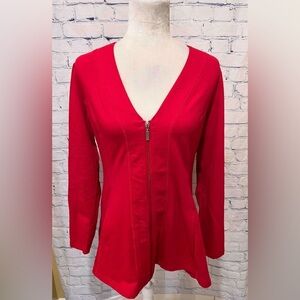 D&Co Active Zippered Front Jersey Knit A-Line Red Jacket QVC small